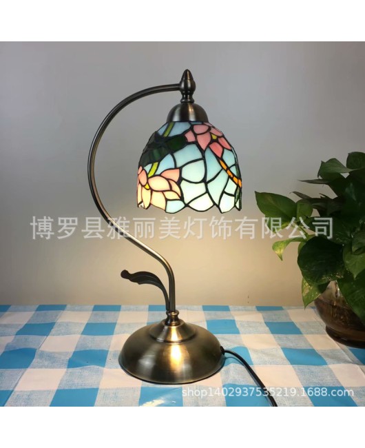 Baohua Cross border Creative Eye Protection Reading Desk Lamp Mediterranean Countryside Student Flower and Bird Desk Lamp Bedroom Bedhead Nightlight