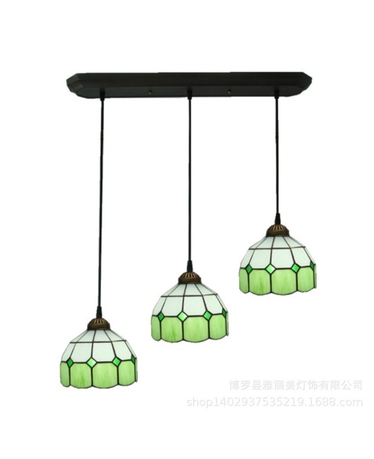 Supply Mediterranean creative LED restaurant bar counter pendant light, one dropshipping Tiffany three headed glass dining room light