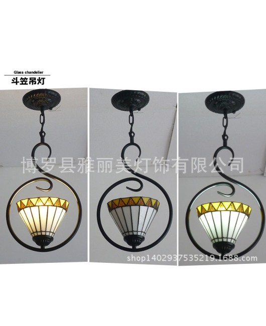 Wholesale of lighting fixtures, colored glass, European style corridor chandelier supply, Tiffany Hotel single head restaurant artistic chandelier supply