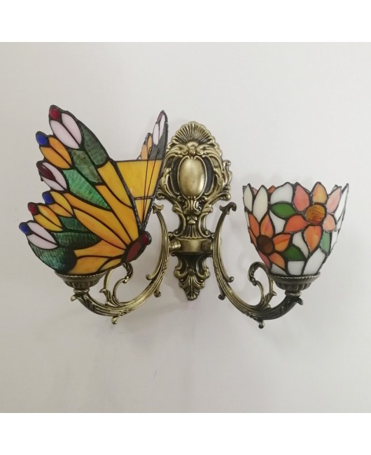 Baohua Tiffany Creative Mediterranean Glass Bedroom Bedhead Wall Light Warm Color Coffee Shop LED Art Mirror Front Light