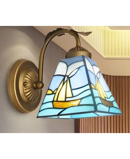 Tiffany glass mirror headlights Mediterranean living room bedroom sailboat wall lights Bed lights LED wholesale one piece dropshipping