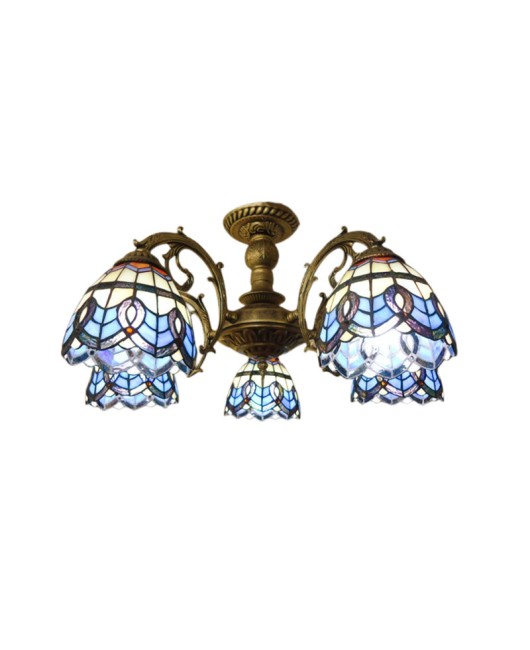 Baohua Tiffany European style home decoration multi head living room commodity house multi head bedroom ceiling lamp European style wrought iron glass lamp