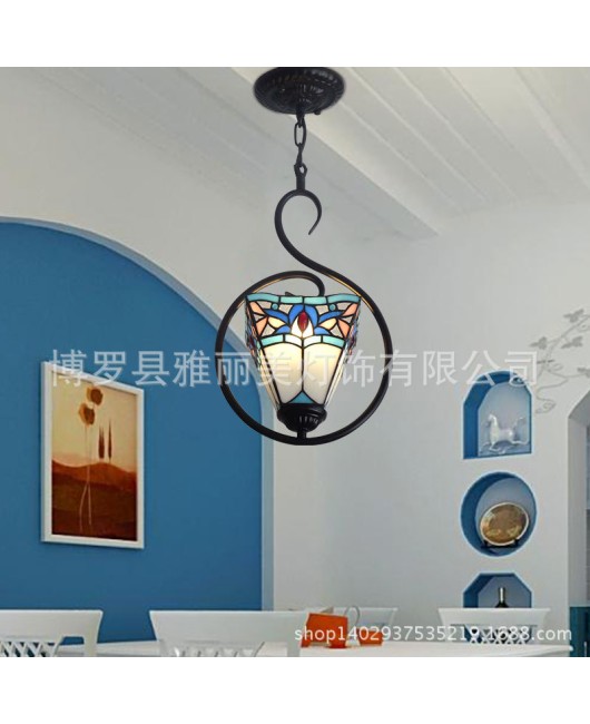 Wholesale of lighting fixtures, colored glass, European style corridor chandelier supply, Tiffany Hotel single head restaurant artistic chandelier supply