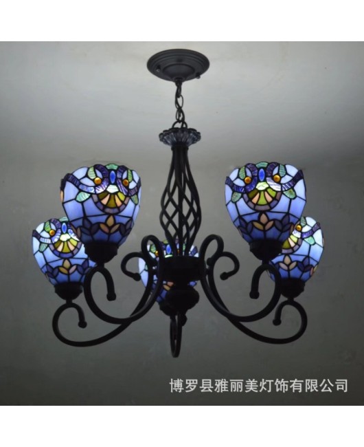 Baohua Tiffany Rural Resumption of Work European style Atmospheric Living Room Pendant Light Bedroom Dining Room Study Pendant Light Iron Home Decoration Light