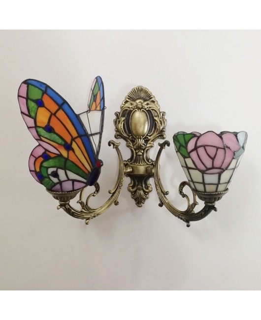 Baohua Tiffany Creative Mediterranean Glass Bedroom Bedhead Wall Light Warm Color Coffee Shop LED Art Mirror Front Light