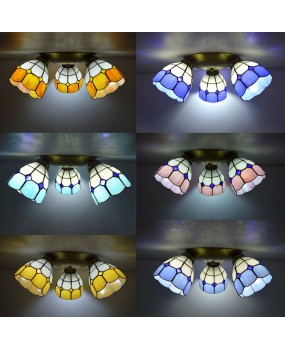 Mediterranean lighting fixtures, simple bedroom hallway, dining room balcony foyer lights, personalized and creative 3-head Tiffany ceiling lights