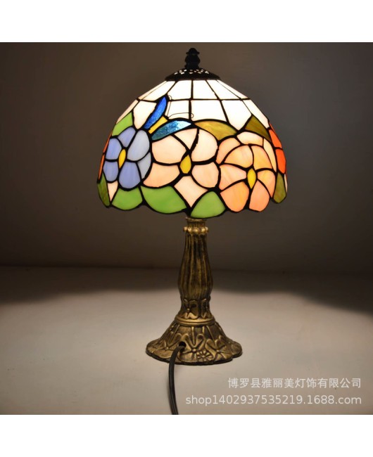 Baohua Tiffany Colored Glass Lighting Mediterranean Lighting Bedroom Bar Restaurant Coffee Shop Desk Lamp Available in Multiple Varieties