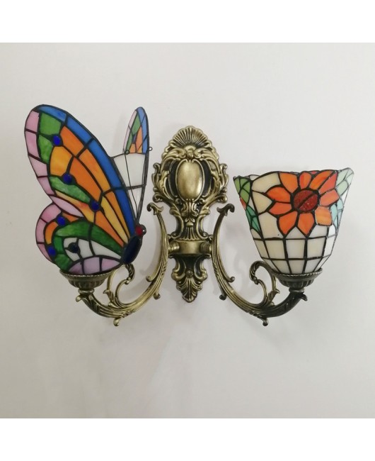 Baohua Tiffany Creative Mediterranean Glass Bedroom Bedhead Wall Light Warm Color Coffee Shop LED Art Mirror Front Light