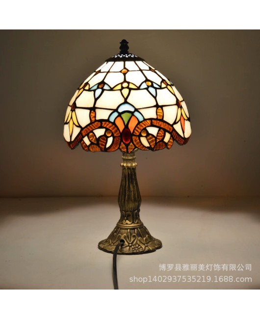 Baohua Tiffany Colored Glass Lighting Mediterranean Lighting Bedroom Bar Restaurant Coffee Shop Desk Lamp Available in Multiple Varieties