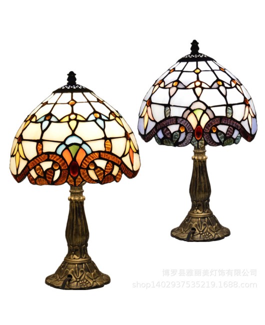 Baohua Tiffany Colored Glass Lighting Mediterranean Lighting Bedroom Bar Restaurant Coffee Shop Desk Lamp Available in Multiple Varieties