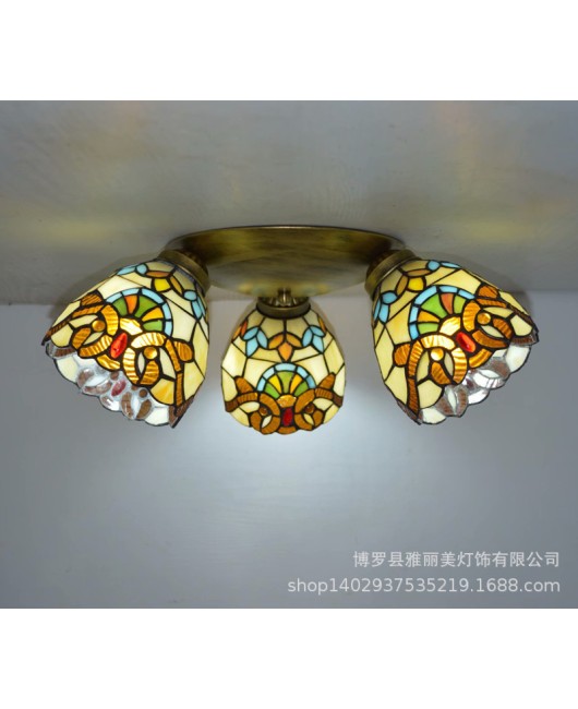 Baohua Tiffany Creative Ceiling Light Mediterranean Classic Restaurant Light Short House Bedroom Living Room Art Light New Style