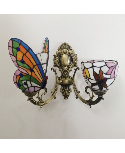 Baohua Tiffany Creative Mediterranean Glass Bedroom Bedhead Wall Light Warm Color Coffee Shop LED Art Mirror Front Light