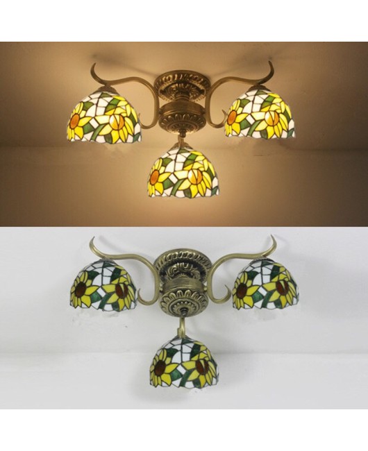 Tiffany Lighting Rural Iron Pendant Sunflower Rural Ceiling Pendant Living Room Bedroom Dining Room Multi Head Pendant