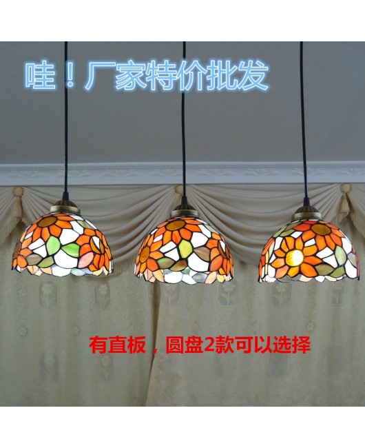 Sunflower Restaurant Pendant New Promotion Warm Tiffany Countryside Flower Creative Glass Three Head Dining Pendant