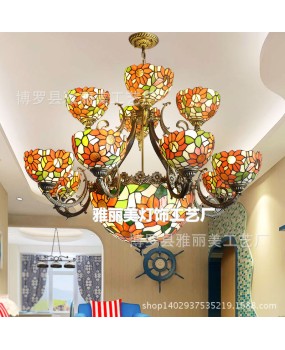 Wholesale Tiffany three story chandelier, one piece for dropshipping. Tiffany Club Hotel Project, countryside glass hall chandelier