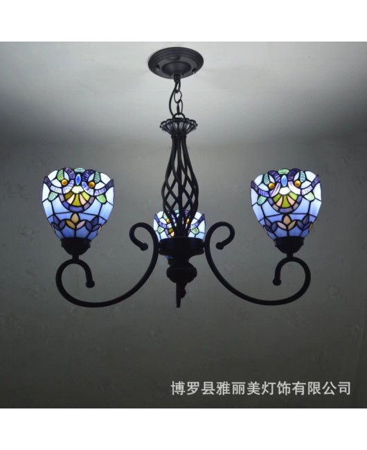 Baohua Tiffany Rural Resumption of Work European style Atmospheric Living Room Pendant Light Bedroom Dining Room Study Pendant Light Iron Home Decoration Light