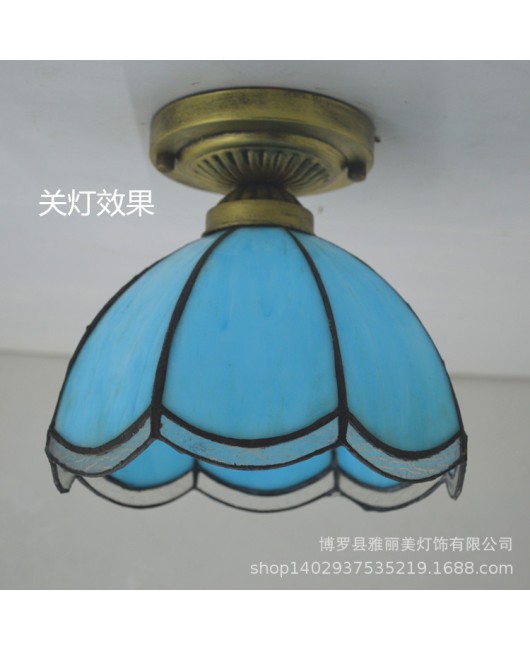 Baohua Tiffany colored lighting glass E27 European Mediterranean Baroque entrance light balcony aisle ceiling