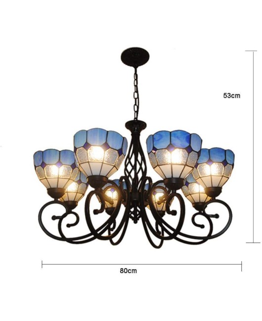 Supply European style wrought iron bedroom, living room, ceiling light, dining room, 3-head glass blue European style hotel room pendant light