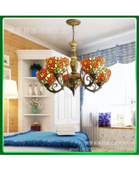 Wholesale colored glass Tiffany lighting, countryside sunflowers, living rooms, bedrooms, study rooms, hotel rooms, multi head chandeliers