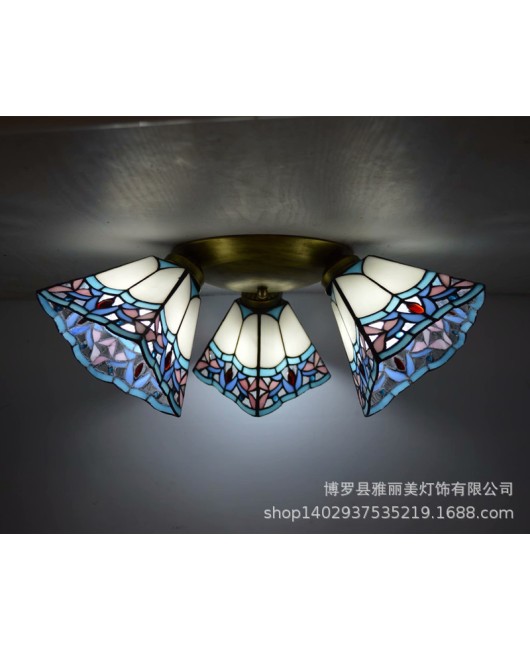 Baohua Tiffany Creative Ceiling Light Mediterranean Classic Restaurant Light Short House Bedroom Living Room Art Light New Style