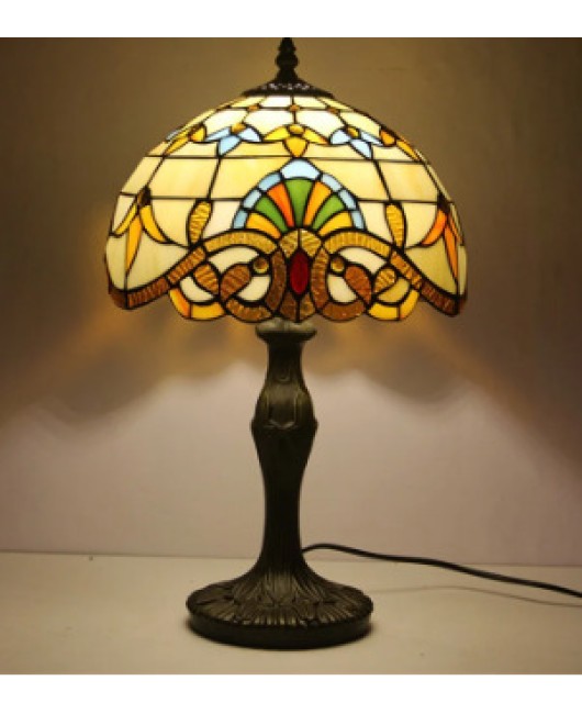 Baohua Tiffany colored glass lighting, European Mediterranean retro lighting, desk lamp, bedside lamp, restaurant bar desk lamp