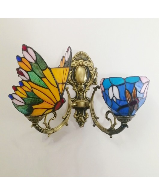 Baohua Tiffany Creative Mediterranean Glass Bedroom Bedhead Wall Light Warm Color Coffee Shop LED Art Mirror Front Light