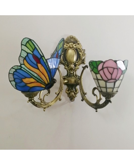 Baohua Tiffany Colored Glass Mediterranean Balcony Corridor Hotel Guest Dining Room Bedroom Bar Smart Wall Light