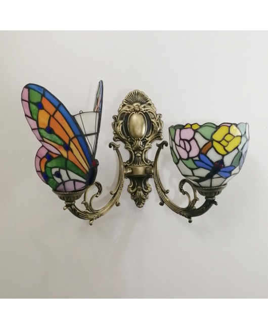 Baohua Tiffany Creative Mediterranean Glass Bedroom Bedhead Wall Light Warm Color Coffee Shop LED Art Mirror Front Light