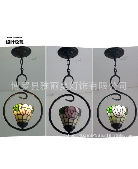 Wholesale of lighting fixtures, colored glass, European style corridor chandelier supply, Tiffany Hotel single head restaurant artistic chandelier supply