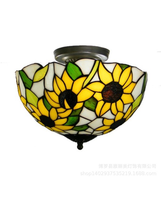 Minimalist Baohua Tiffany Sunflower Creative Glass Retro Iron Pendant Bedroom Hotel Bar Lighting Wholesale