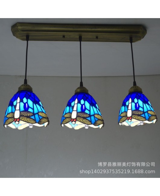 Lighting manufacturer direct sales Tiffany glass creative three headed dining pendant light, one piece dropshipping European hotel restaurant pendant light