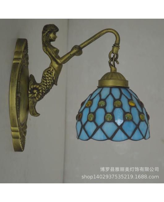 Manufacturer wholesale colored glass lamps Tiffany lighting Mediterranean beads blue minimalist wall lamp mirror headlights