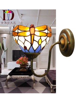 Baohua Tiffany Lighting Manufacturer Direct Sales Tiffany Creative European Zinc Alloy Wall Lamp Rural Dragonfly Bedlight