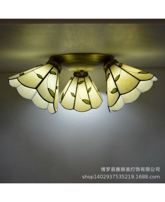 Baohua Tiffany Creative Ceiling Light Mediterranean Classic Restaurant Light Short House Bedroom Living Room Art Light New Style