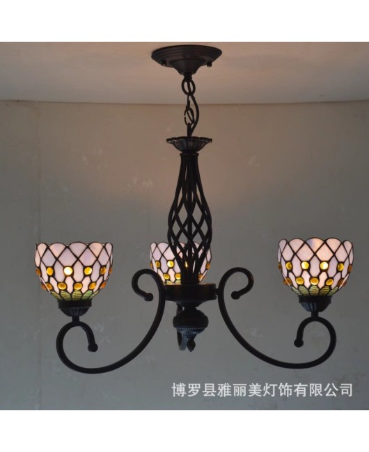 Baohua Tiffany Rural Resumption of Work European style Atmospheric Living Room Pendant Light Bedroom Dining Room Study Pendant Light Iron Home Decoration Light