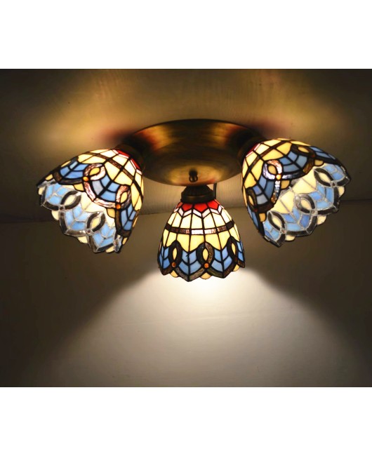 Baohua Tiffany Creative Ceiling Light Mediterranean Classic Restaurant Light Short House Bedroom Living Room Art Light New Style