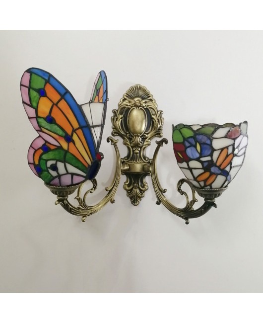 Baohua Tiffany Creative Mediterranean Glass Bedroom Bedhead Wall Light Warm Color Coffee Shop LED Art Mirror Front Light