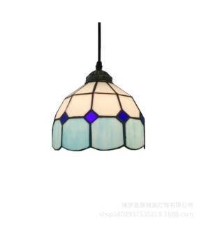 European retro Tiffany colored glass bar restaurant chandelier creative countryside bedroom foyer balcony glass lamp