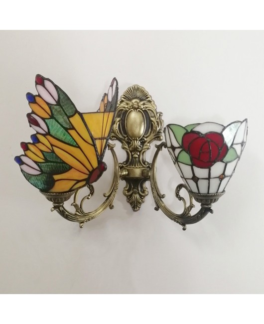 Baohua Tiffany Creative Mediterranean Glass Bedroom Bedhead Wall Light Warm Color Coffee Shop LED Art Mirror Front Light