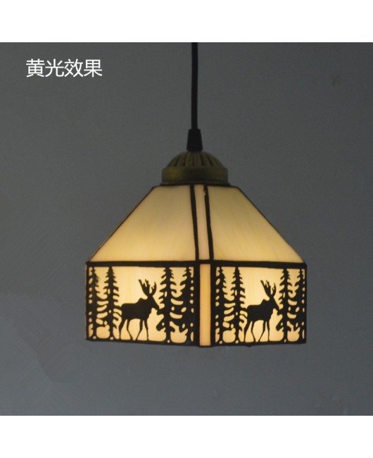 Baohua Tiffany Lighting Colorful Glass Retro American Country Deer Light Bedroom Restaurant Bar Pendant Special Offer