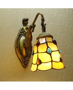 Wholesale bathroom mirror cabinet lamp Tiffany European and American style corridor corridor colorful glass mermaid wall lamp