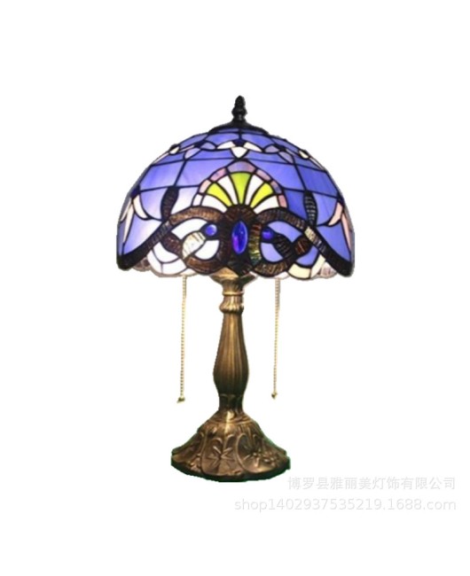 Discounted European Baroque Warm Colors Warm Bedhead Desk Lamp, Study Desk Lamp, Colored Glass Desk Lamp