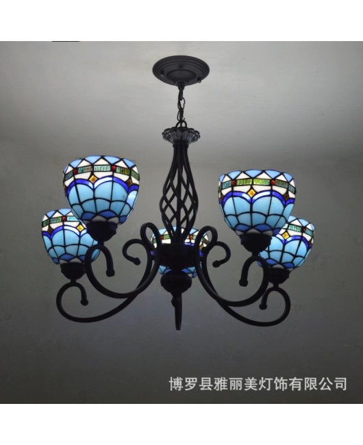 Baohua Tiffany Rural Resumption of Work European style Atmospheric Living Room Pendant Light Bedroom Dining Room Study Pendant Light Iron Home Decoration Light