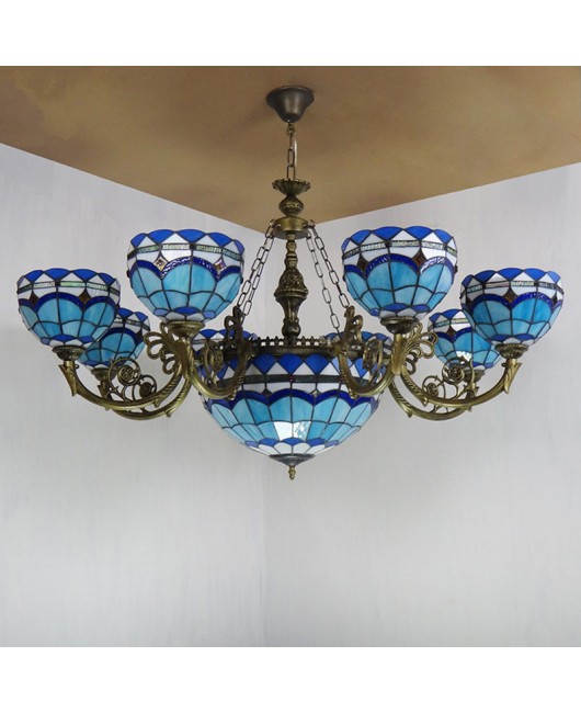 Chandelier Wholesale: Baohua Tiffany Glass Mediterranean Multi story Multi head Duplex Hotel Restaurant Clubhouse Chandelier