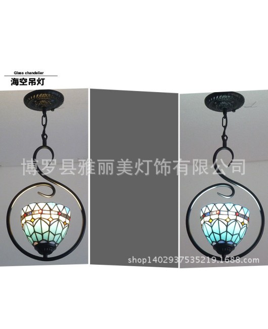 Wholesale of lighting fixtures, colored glass, European style corridor chandelier supply, Tiffany Hotel single head restaurant artistic chandelier supply