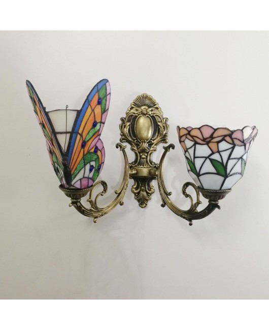 Baohua Tiffany Creative Mediterranean Glass Bedroom Bedhead Wall Light Warm Color Coffee Shop LED Art Mirror Front Light