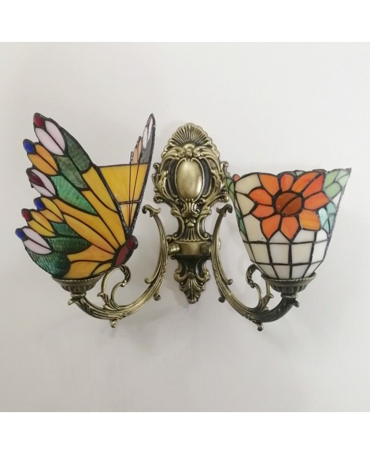 Baohua Tiffany Creative Mediterranean Glass Bedroom Bedhead Wall Light Warm Color Coffee Shop LED Art Mirror Front Light