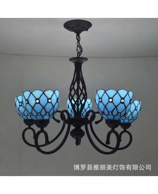 Baohua Tiffany Rural Resumption of Work European style Atmospheric Living Room Pendant Light Bedroom Dining Room Study Pendant Light Iron Home Decoration Light