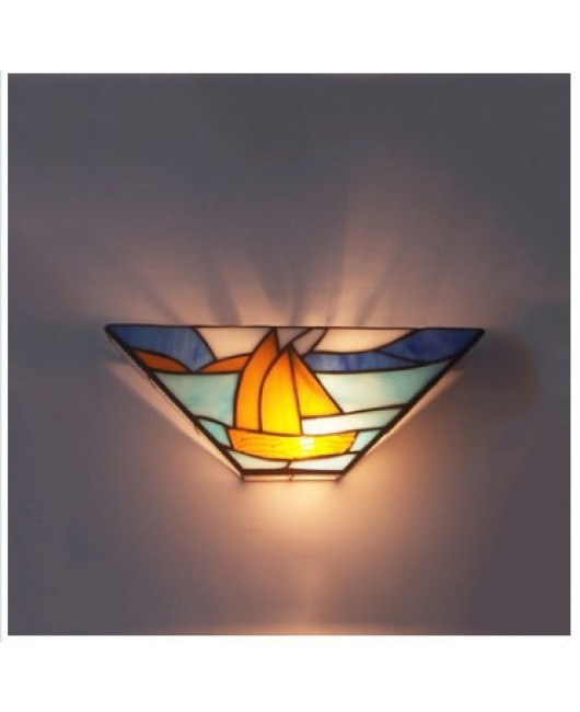 Tiffany glass mirror headlights Mediterranean living room bedroom sailboat wall lights Bed lights LED wholesale one piece dropshipping