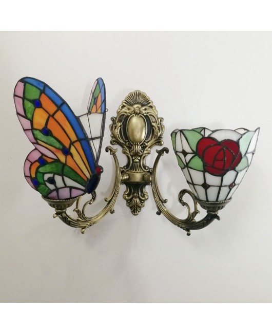 Baohua Tiffany Creative Mediterranean Glass Bedroom Bedhead Wall Light Warm Color Coffee Shop LED Art Mirror Front Light